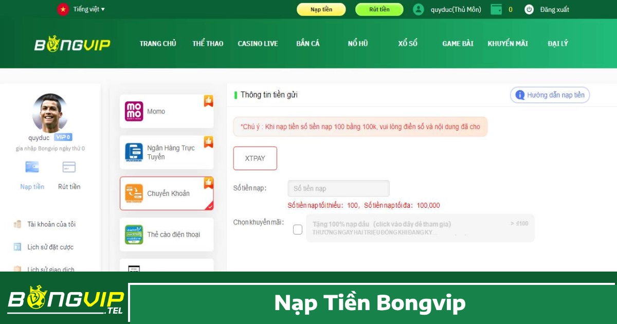 Nạp tiền qua ví điện tử (Momo, ZaloPay, ViettelPay, v.v.)