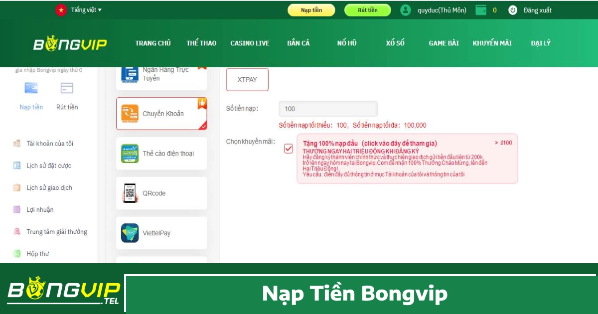 Hướng Dẫn Nạp Tiền Bongvip Đơn Giản Nhất